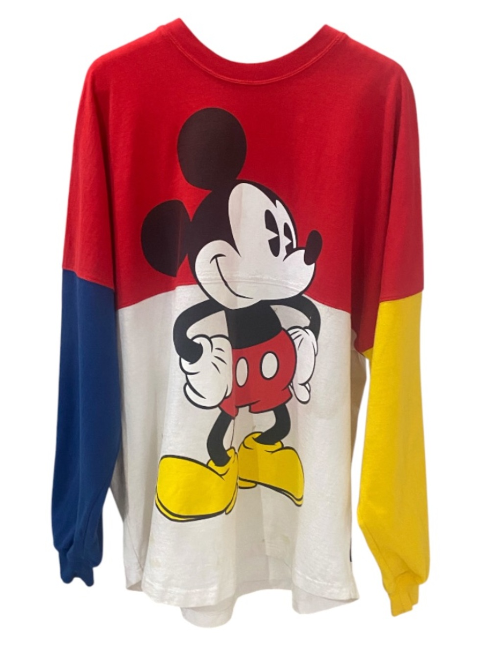Disney Mickey Mouse Colorblock Long Sleeve Tee - Red/White/Blue/Yellow Size M
